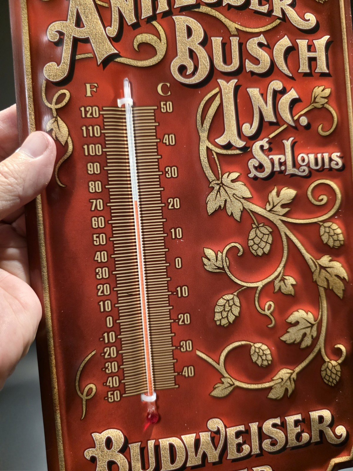 Metal Vintage Style Anheuser Busch Budweiser Wall Thermometer Sign