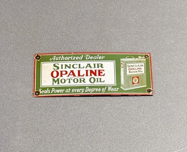 VINTAGE 12” SINCLAIR DINOSAUR OPALINE PORCELAIN SIGN CAR OIL GAS MOTORCYCLE
