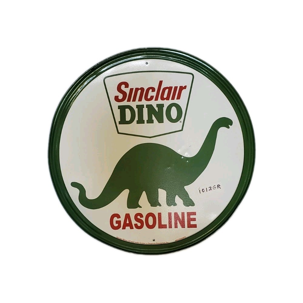 DOM2000 Sinclair DINO Gasoline Retro Tin Round Metal Decor Sign 11.75″