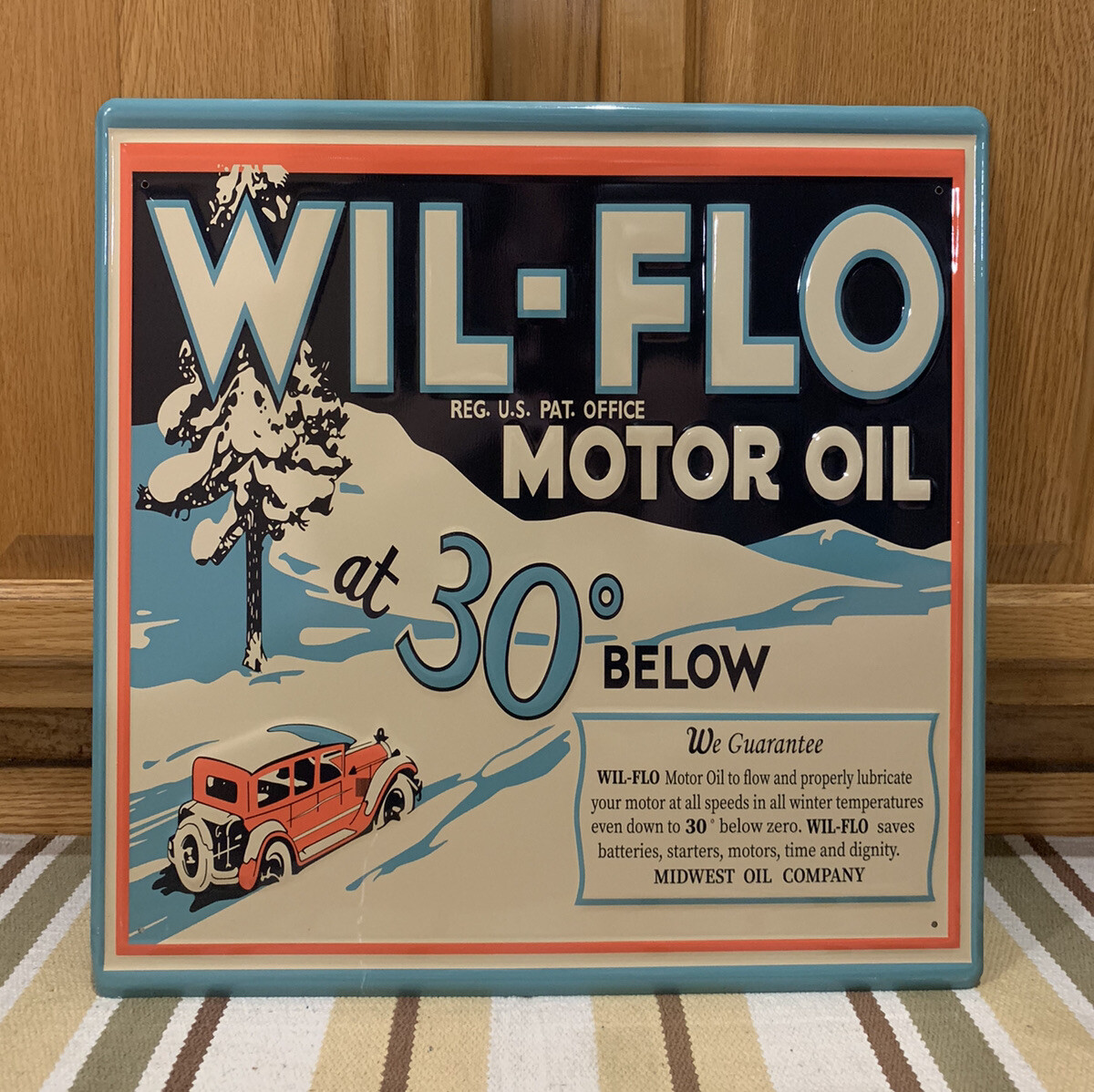 WIL-FLO Motor Oil Sign Gas Service Station Pump Garage Vintage Style Wall Decor