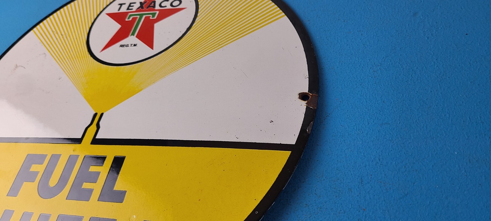 Vintage Texaco Gasoline Sign – 12″ Fuel Chief 1 Gas Pump Plate Porcelain Sign