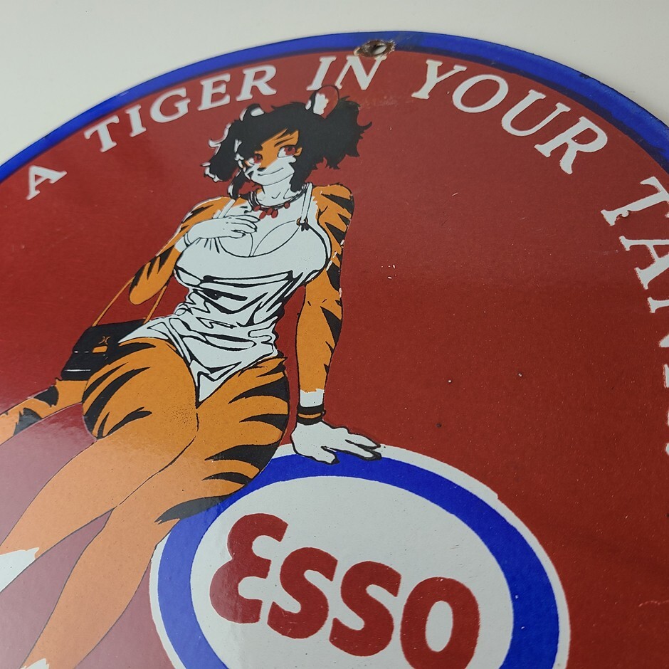 Vintage Esso Gasoline Porcelain Tiger – Gas Service Station Auto Tank Sign