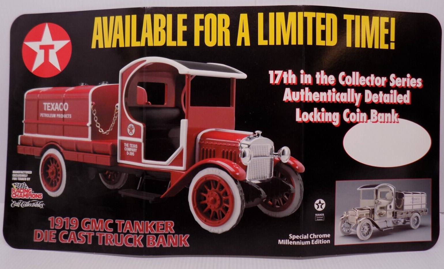 TEXACO 1919 GMC Tanker Diecast Truck Bank Store Sign 17th In Series 2000 NOS