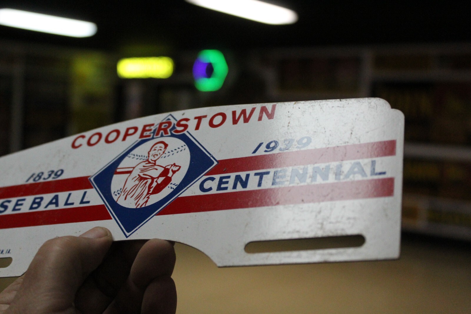 RARE 1939 COOPERSTOWN BASEBALL CENTENNIAL PAINTED METAL TOPPER SIGN BALL GAME