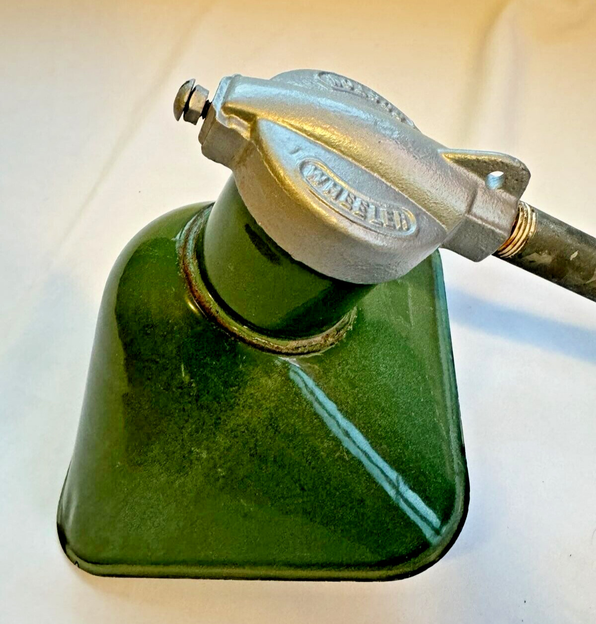 1930s Boston Wheeler 8″ Green Porcelain Industrial Gas Station Vintage Light