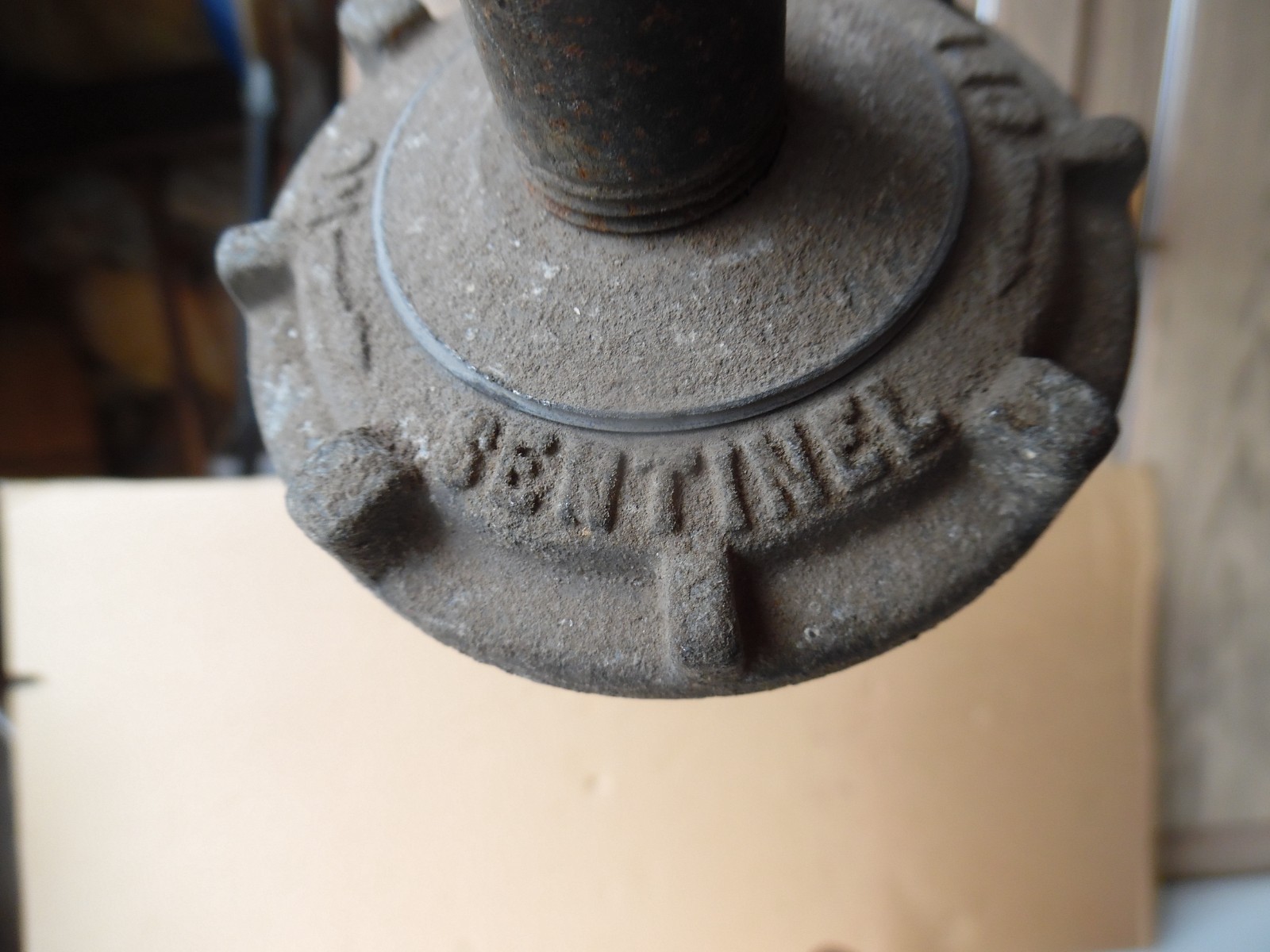 Vtg 44″ Sentinel Wheeler Gooseneck Sign Light Industrial Gas Station Pole