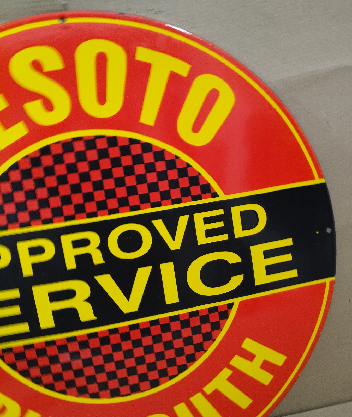 Desoto Plymouth Approved Service Porcelain Enamel Sign 30 x 30 Inches 1 Sided