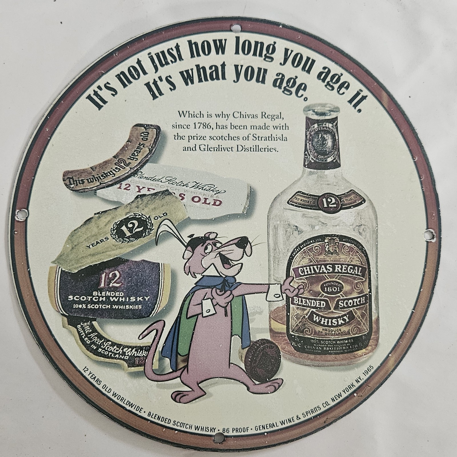 Vintage Chivas Regal Porcelain Sign Featuring Iconic Animation – Timeless