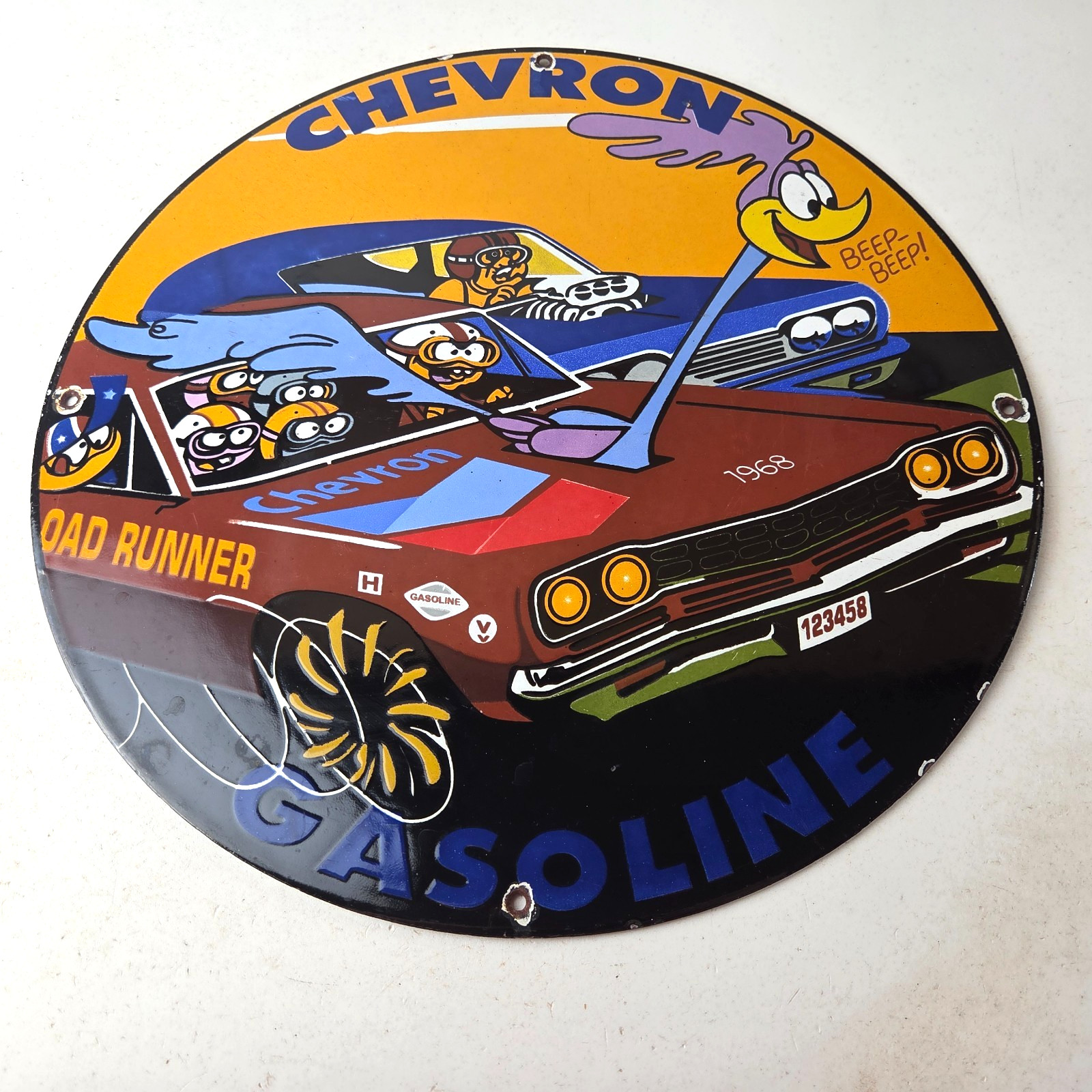 Vintage Chevron Gasoline Sign – Mopar Road Runner Racing Auto Gas Porcelain Sign