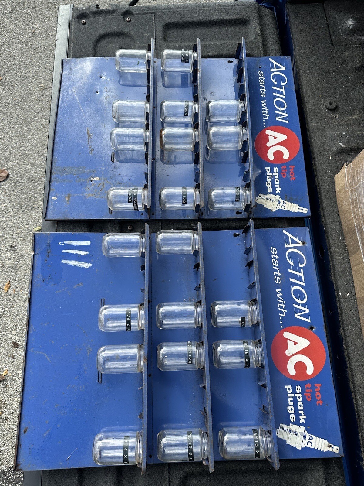 Vintage AC SPARK PLUG PARTS DISPLAY JAR SERVICE STATION GAS OIL Advertising Sign