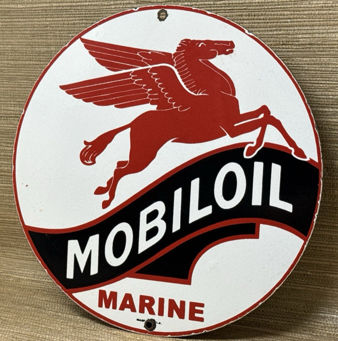 VINTAGE MOBILOIL PORCELAIN SIGN DEALERSHIP GAS STATION MOBIL MOTOR OIL PEGGY