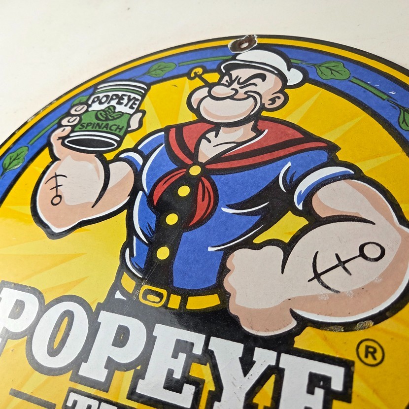 Vintage Popeye Spinach Sign – Advertisement General Store Porcelain Gas Sign