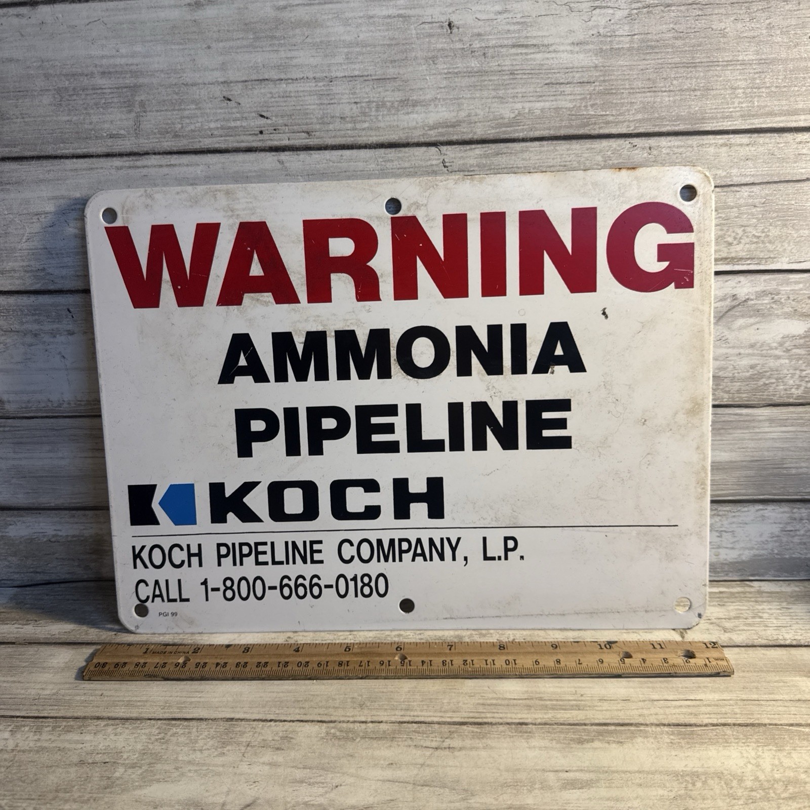 Warning Ammonia Pipeline 12X9 Koch Pipeline Company Rare Sign White PGI 99