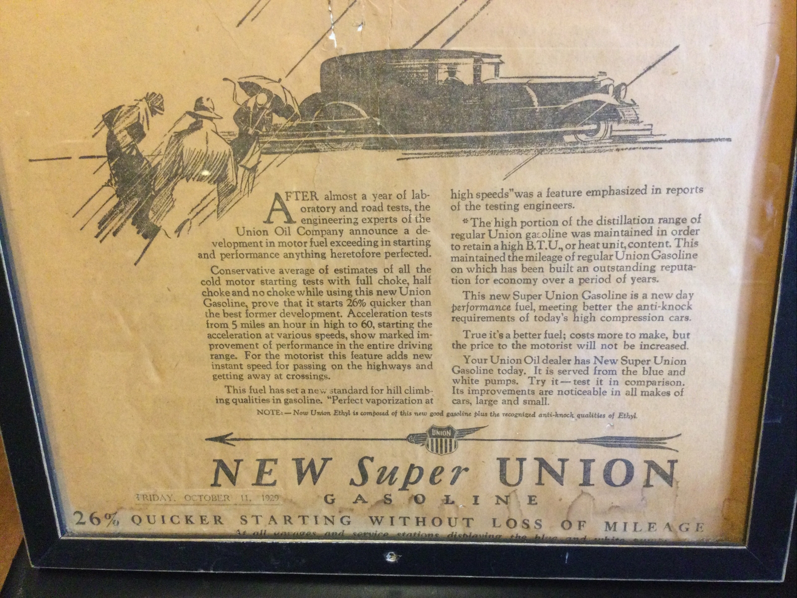Vintage 1929 UNION OIL GAS Advertisement Poster Sign Station SUPER GASOLINE