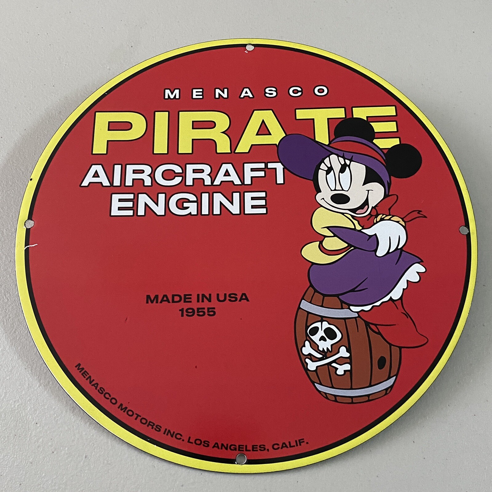VINTAGE MENASCO PIRATE PORCELAIN SIGN GAS OIL AIRCRAFT ENGINE MOTOR PUMP PLATE