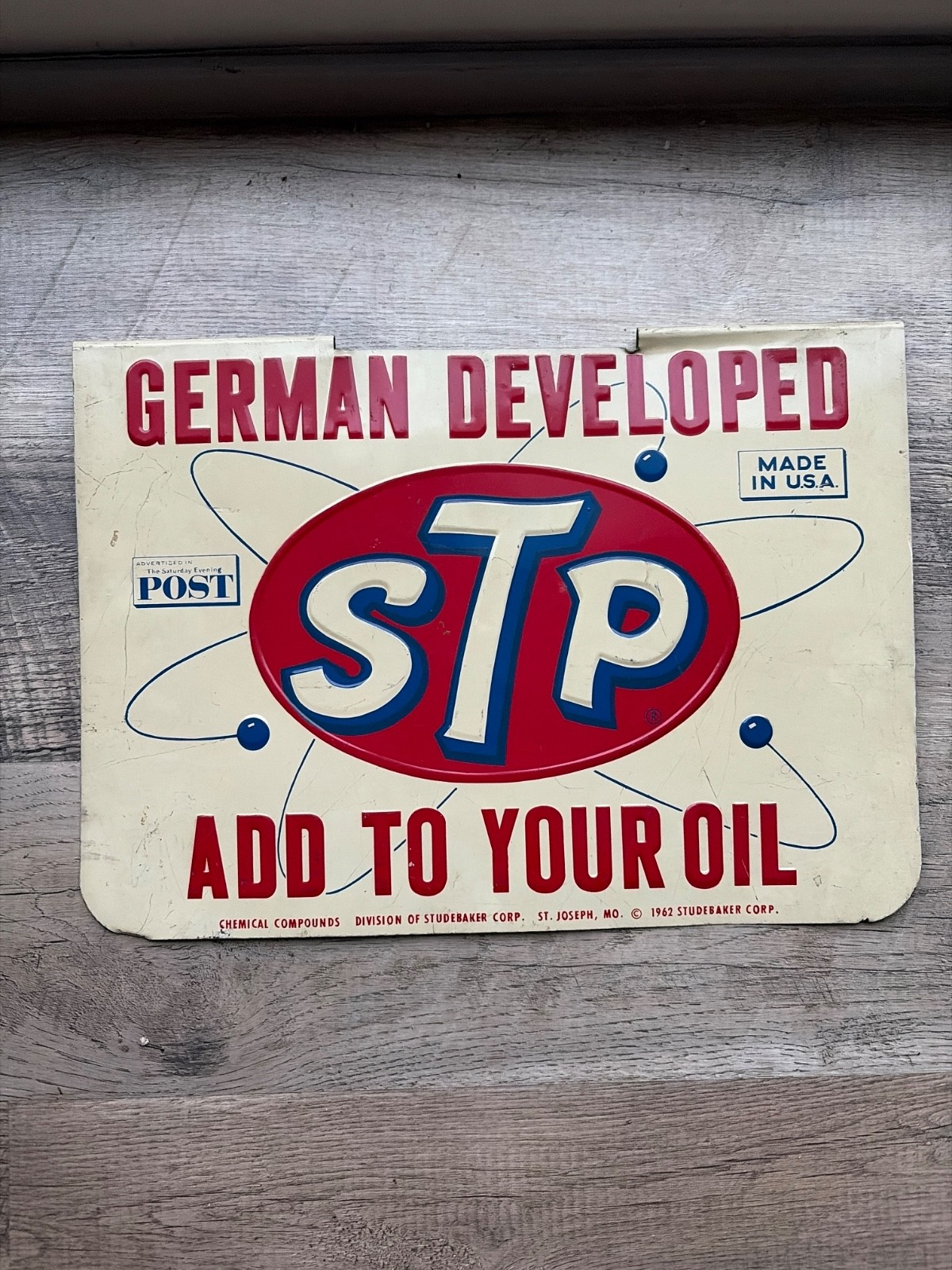 1962 Studebaker Corp STP Oil Automotive Additive Display Rake Sign