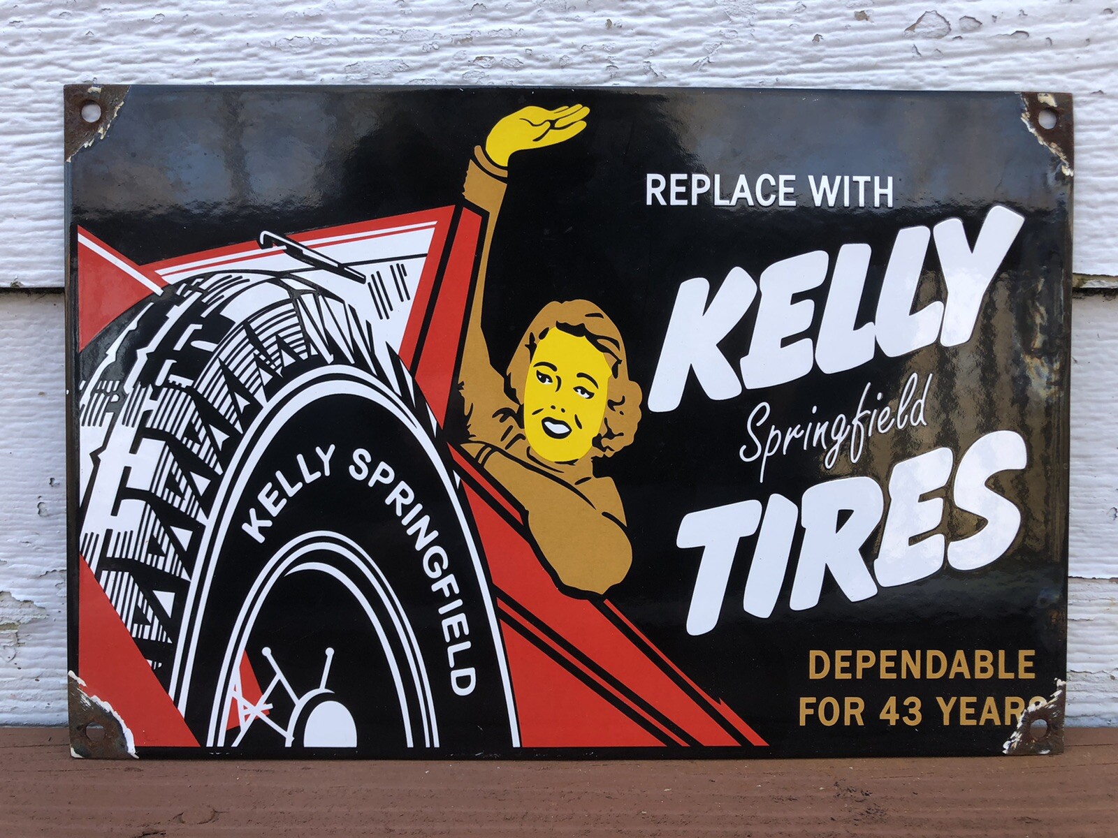 VINTAGE KELLY SPRINGFIELD TIRES PORCELAIN GAS SIGN ADVERTISING