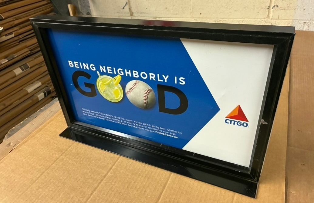 CITGO Double Sided Tin Gas Station Sign Gas Pump Globe Topper w/ Frame