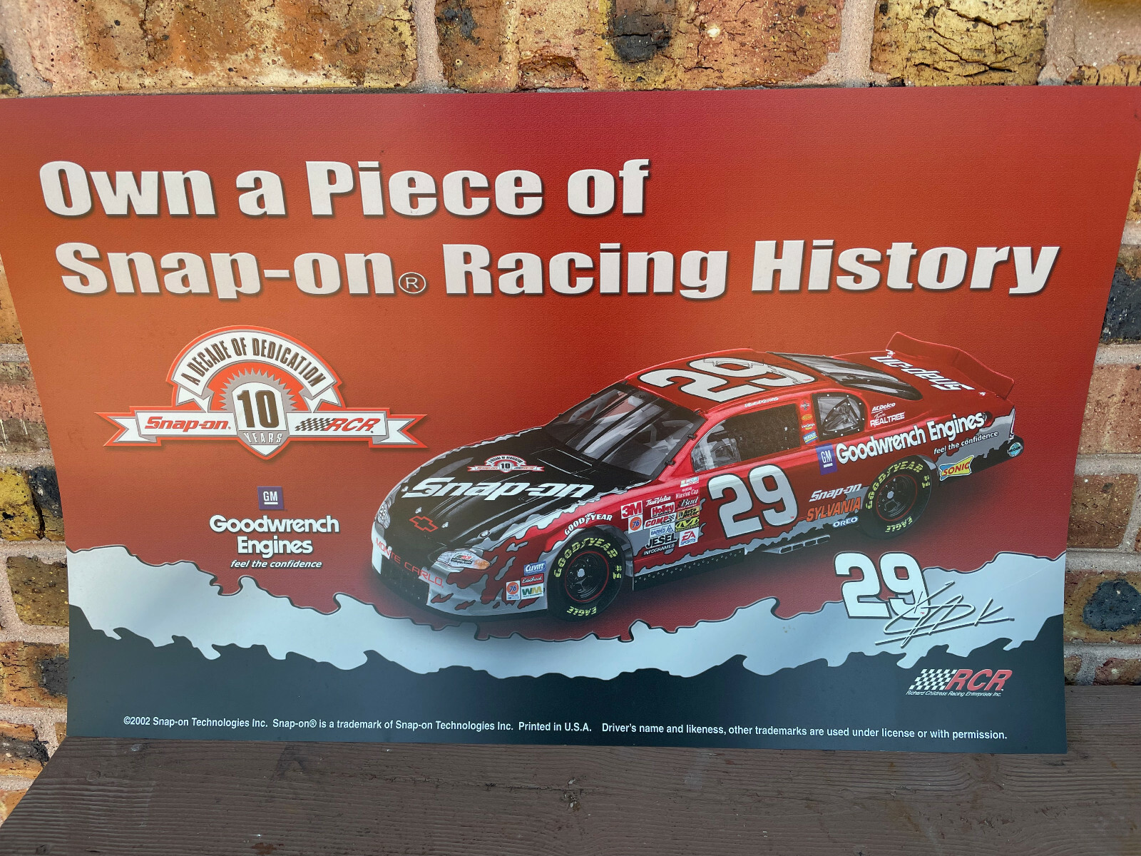 Snap-On Tools Vtg. Racing Truck Sign NOS.