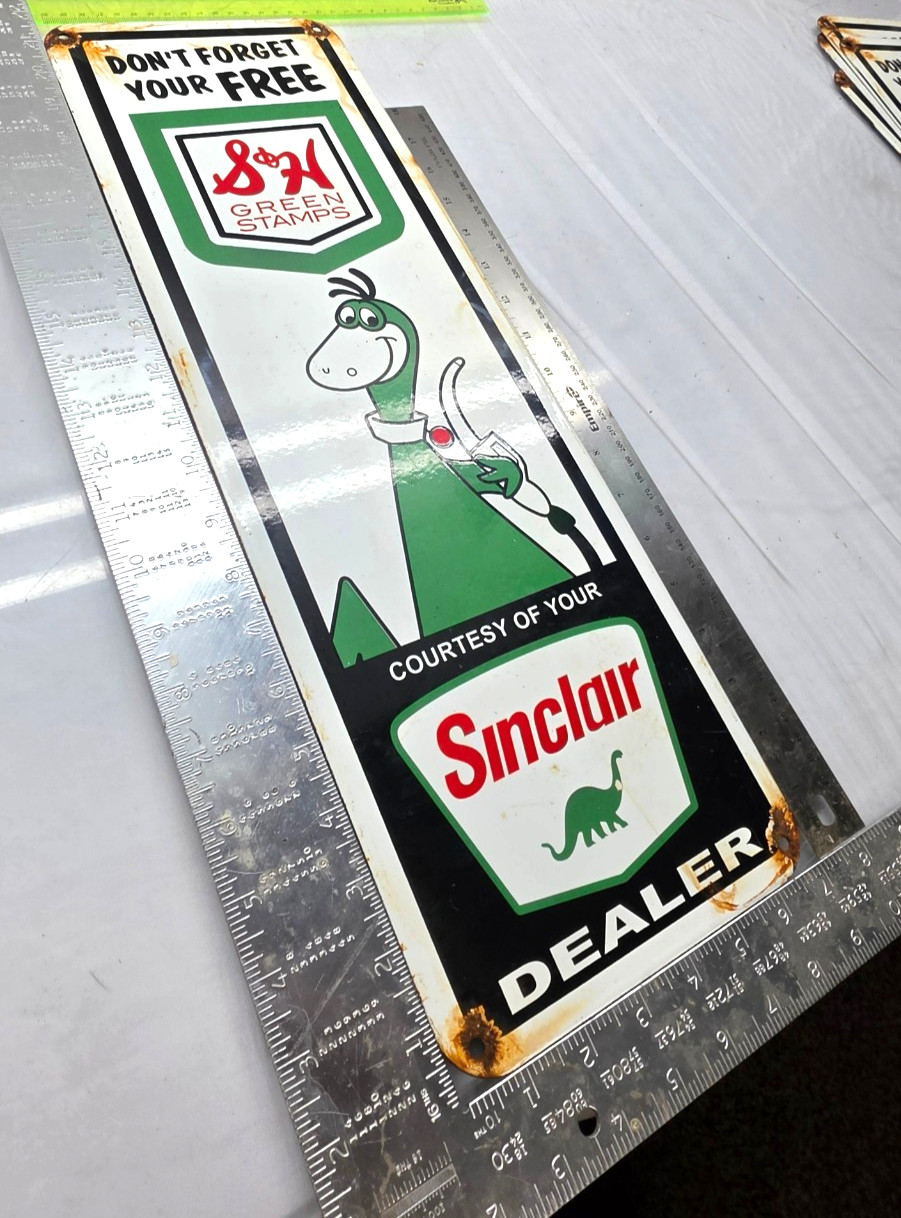 SINCLAIR DEALER 22″ GENUINE VINTAGE FLAT Gas Pump Service Station Porcelain Sign