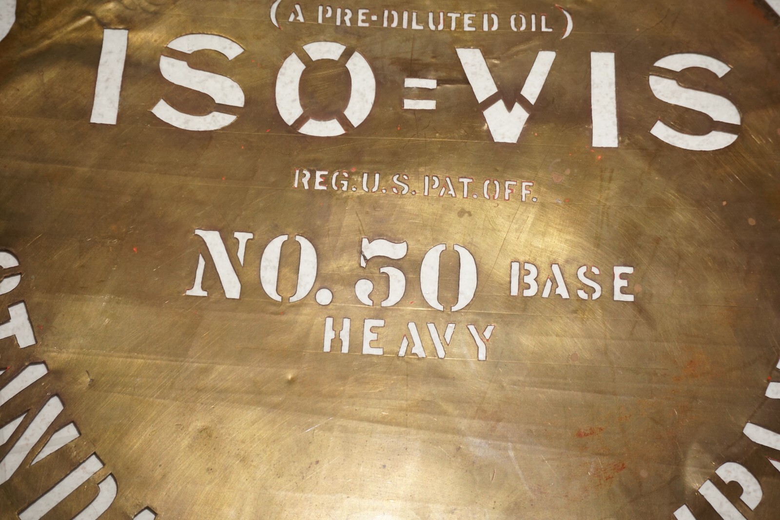 ANTIQUE Standard OILS PIERCED COPPER STENCIL ADVERTISING SIGN BARREL Primitive