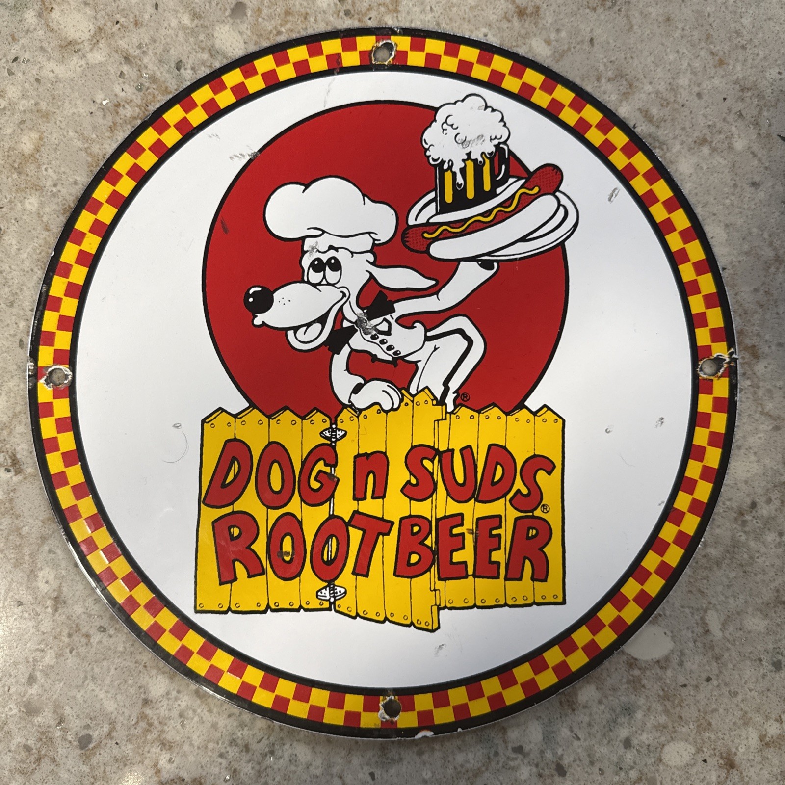 VINTAGE DOG N SUDS PORCELAIN SIGN ROOT BEER BURGER KING PEPSI COKE GAS OIL