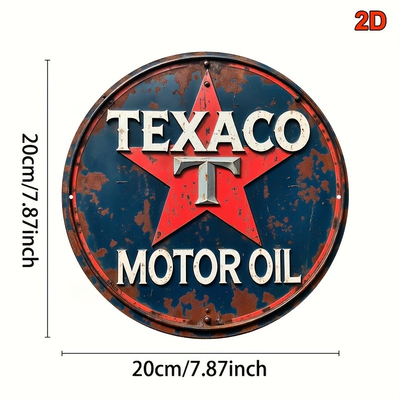 2D Flat, Tin Metal Signs Texaco Star Logo Vintage Gas Station Sign – Retro Red &