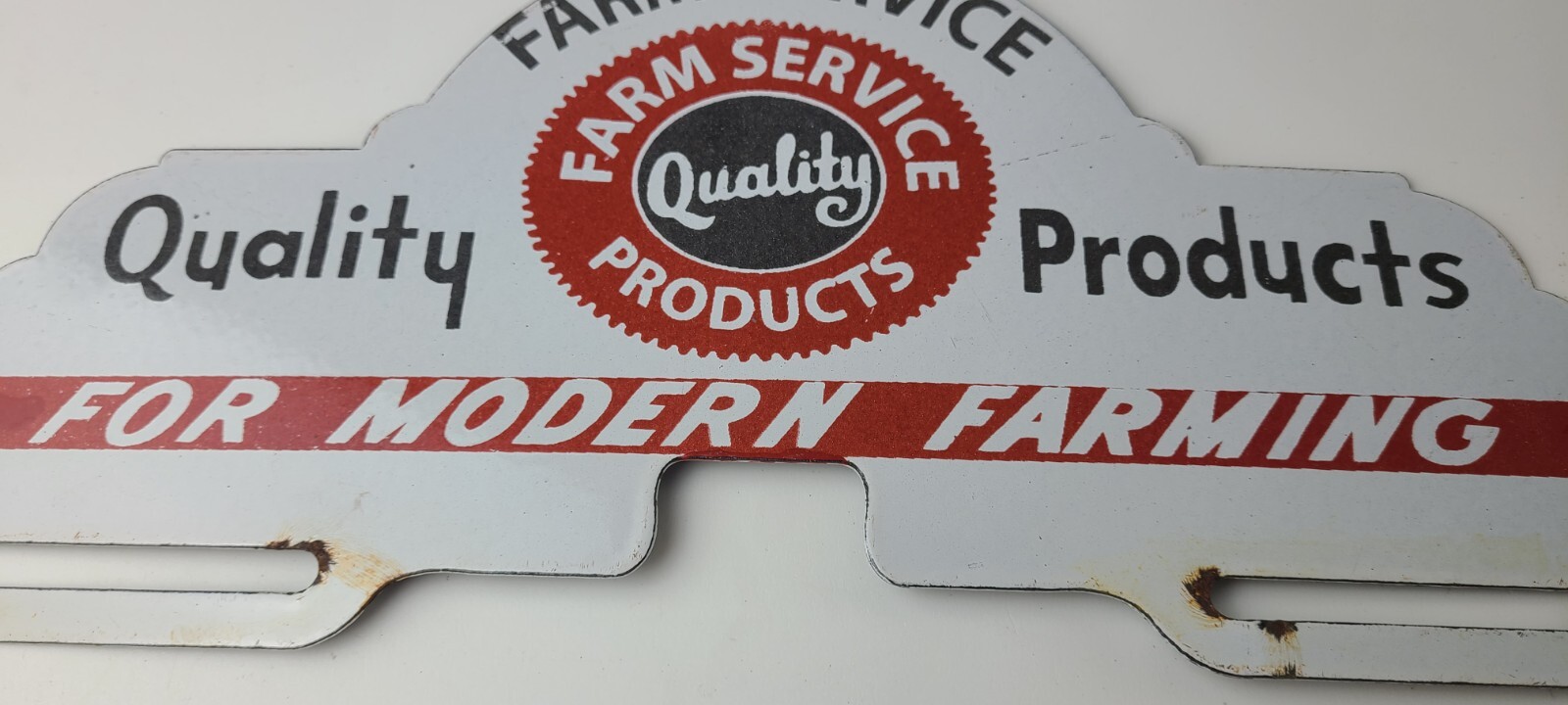 Vintage Farm Sign Topper – Gas Tractor Auto Car Porcelain License Plate Topper