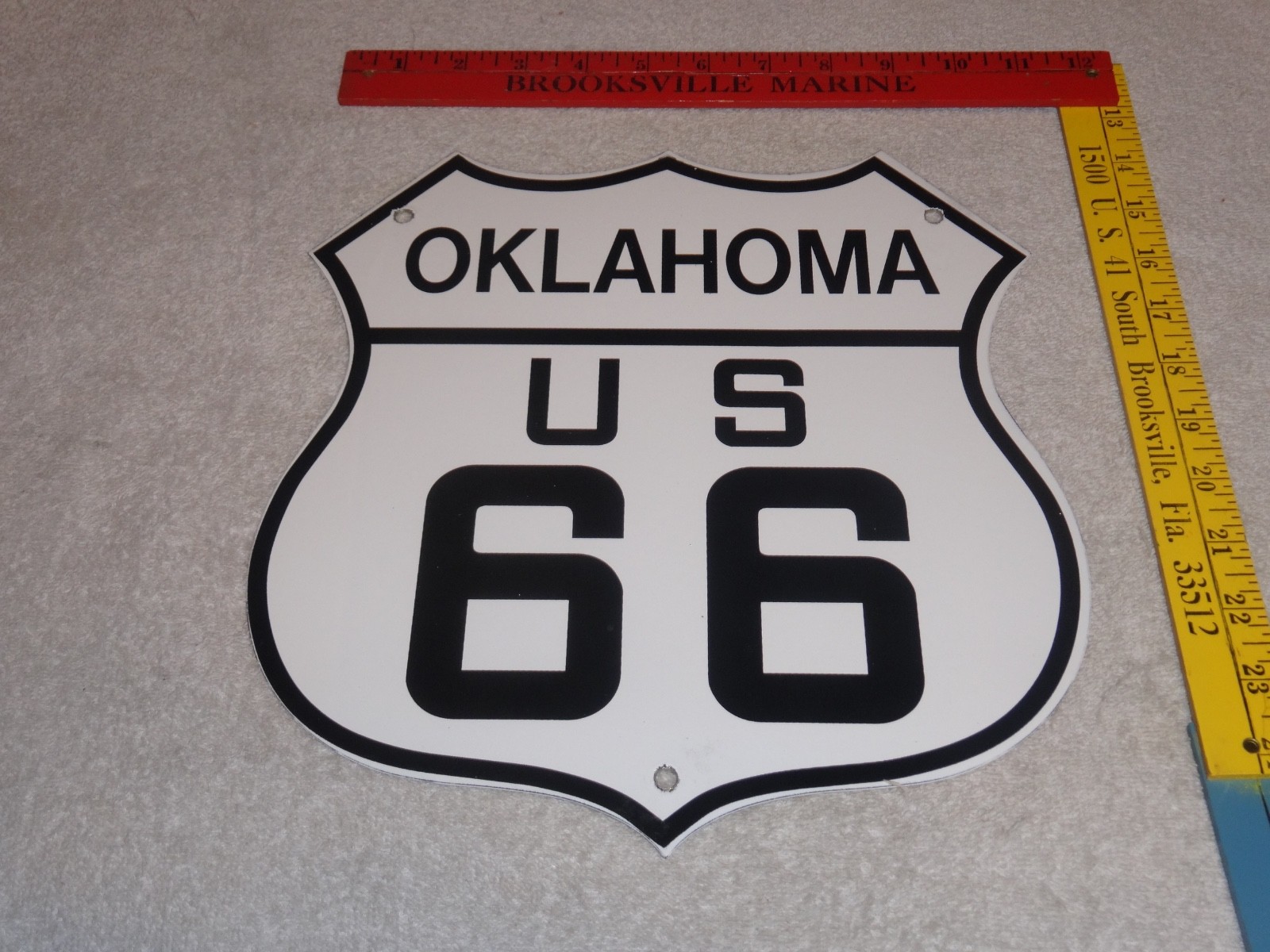 VINTAGE OKLAHOMA ROUTE UNITED STATES US 66 11 3/4″ PORCELAIN METAL GAS OIL SIGN