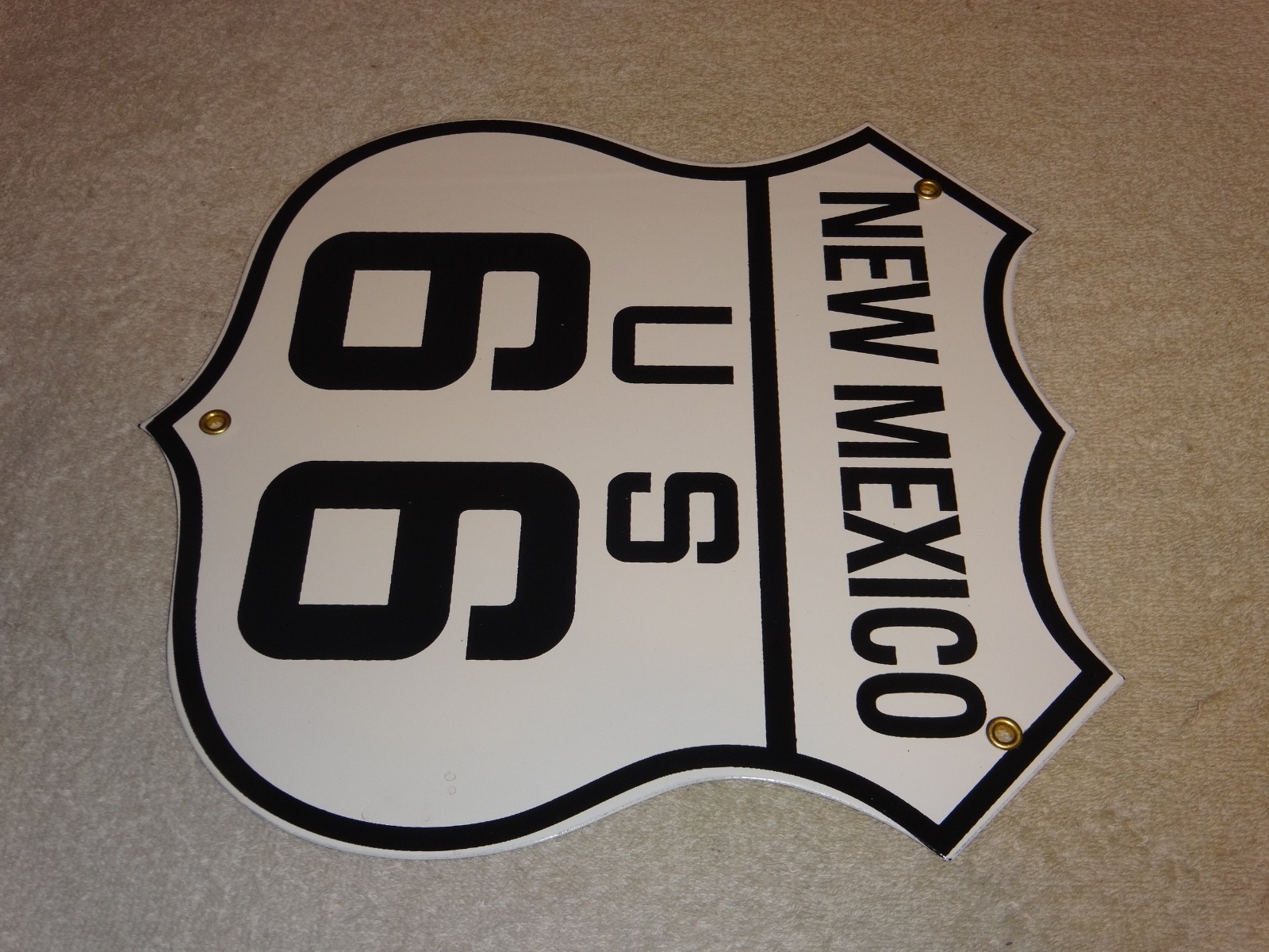 VINTAGE NEW MEXICO US ROUTE 66 U.S. 11 3/4″ PORCELAIN METAL GASOLINE & OIL SIGN
