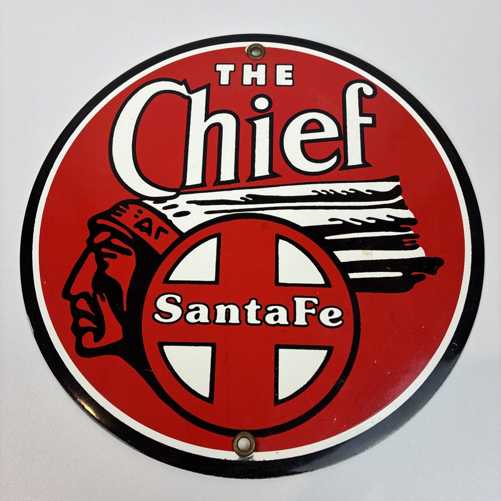 9″ THE INDIAN CHIEF SANTA FE RAILROAD ADVERTISING SIGN DIE CUT METAL