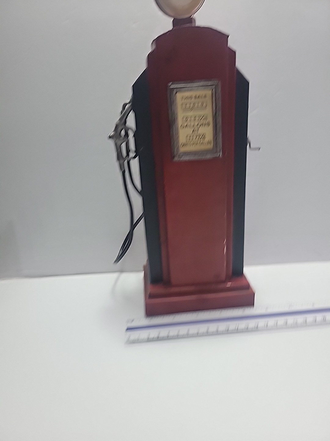 Vintage Tin Gas Pump Shelf Cabinet Display Piece 13″ Tall Red Texaco Style BoxC