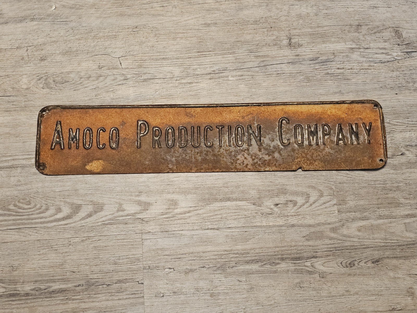 Amoco Production Company Metal Sign Advertisement Gas Oil 24″×5″ Vintage