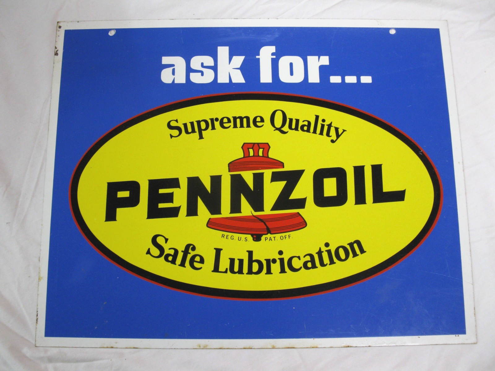 Vintage Pennzoil “Ask For” Double-Sided Metal Sign Gas OIL 22 1/2″ x 18″ (A)