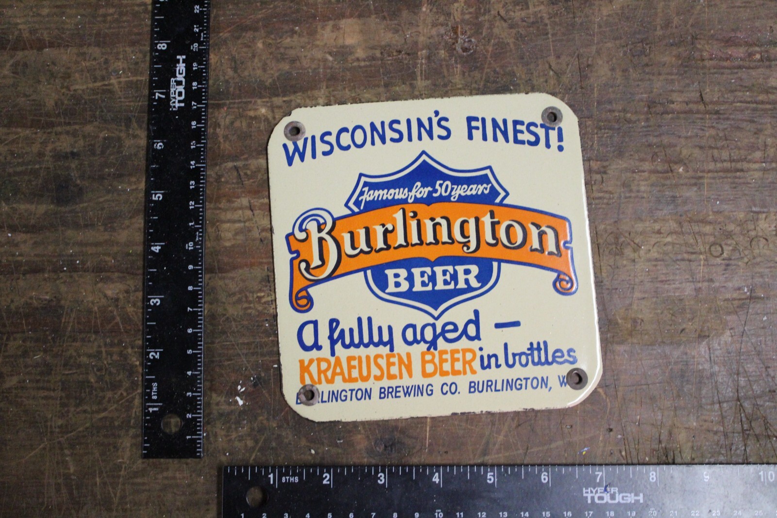 RARE BURLINGTON WISCONSIN KRAEUSEN BEER DEALER PORCELAIN METAL SIGN BOTTLE PABST