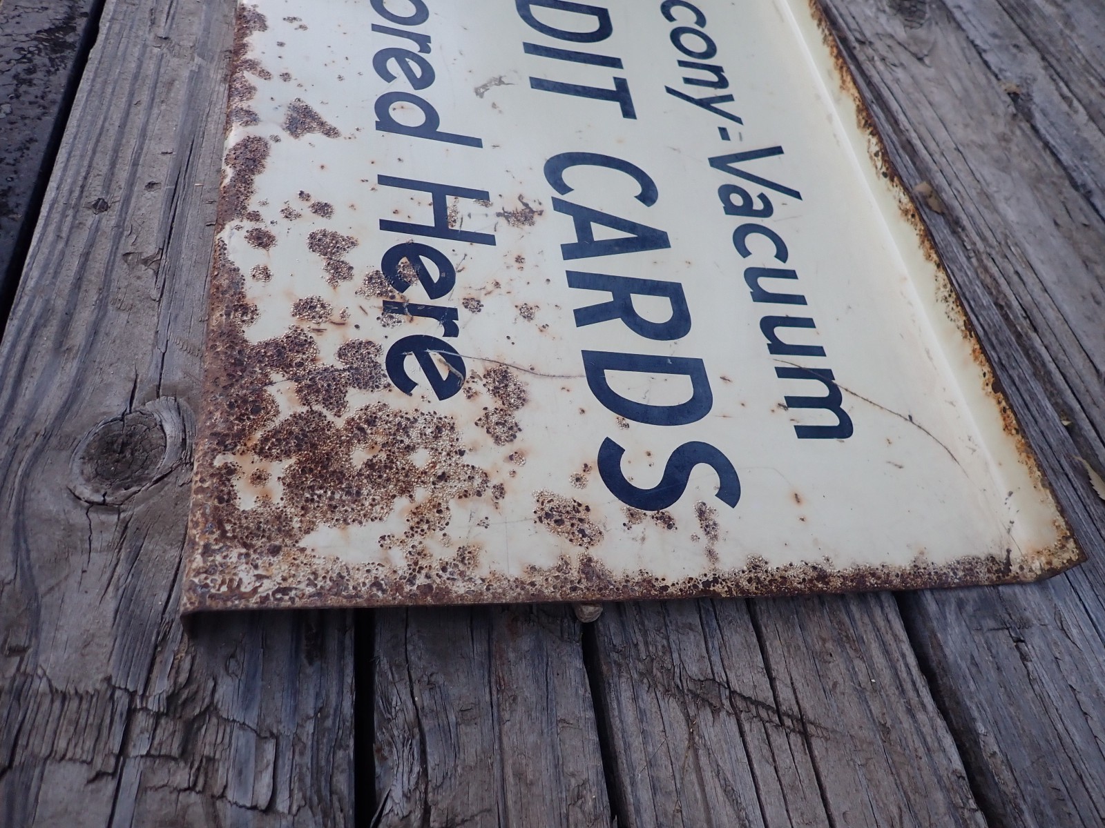 Socony Vacum Credit Cards Gas Station Pole Sign Vintage 1940s 1950s 22″ x 14″