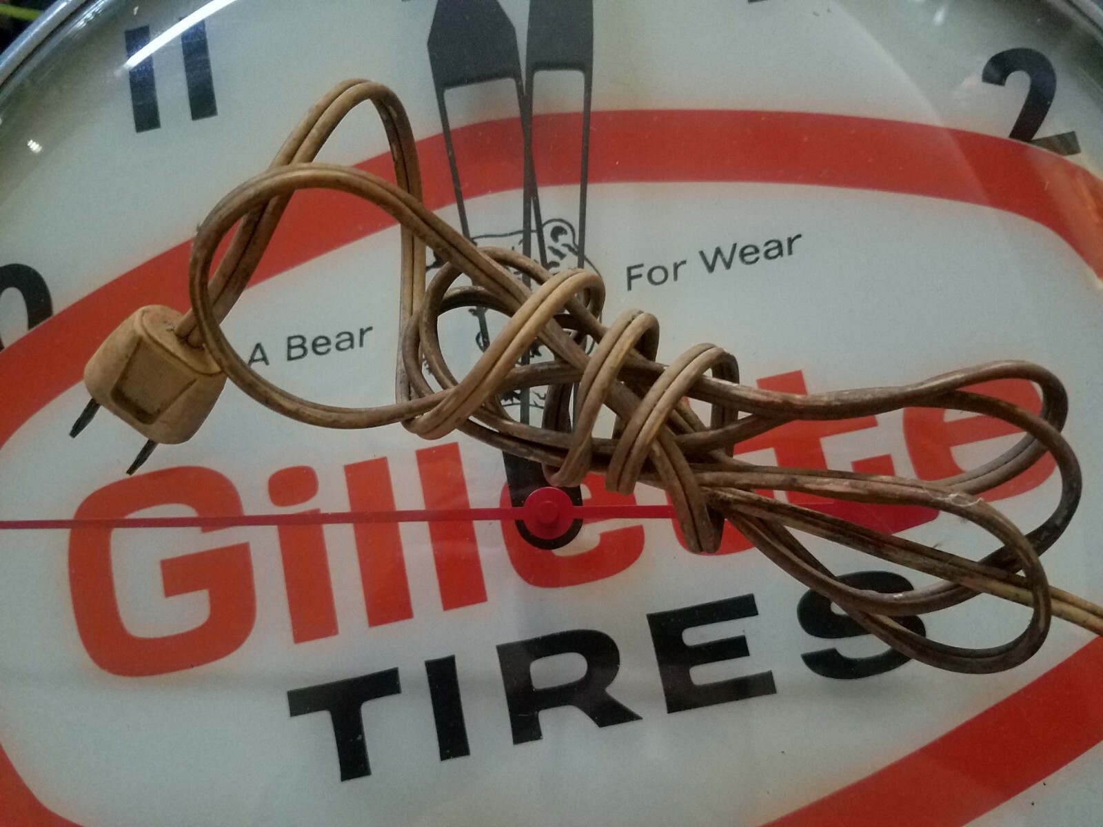 Vintage Gillette Tires Pam Clock Co Bear Gas Oil Station Sign Hanging