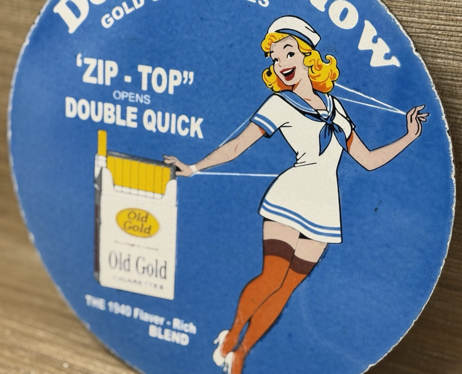 VINTAGE OLD GOLD CIGARETTES PORCELAIN SIGN PIN UP GAS STATION OIL CAMEL MARLBORO