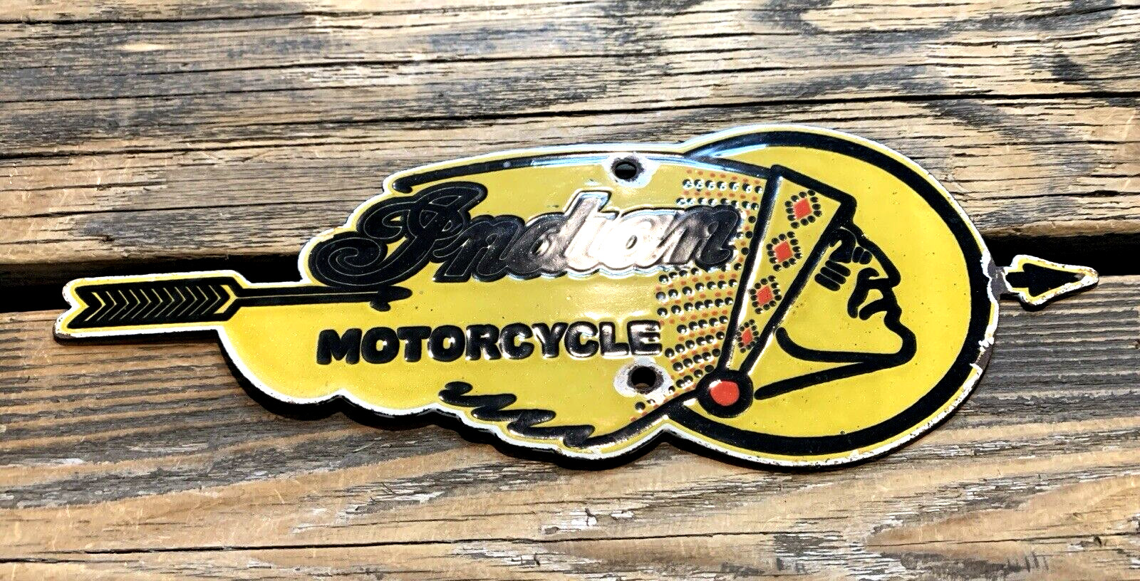 VINTAGE INDIAN MOTORCYCLE INDIAN CHIEF MOTOR OIL SALES & SERVICE PORCELAIN SIGN