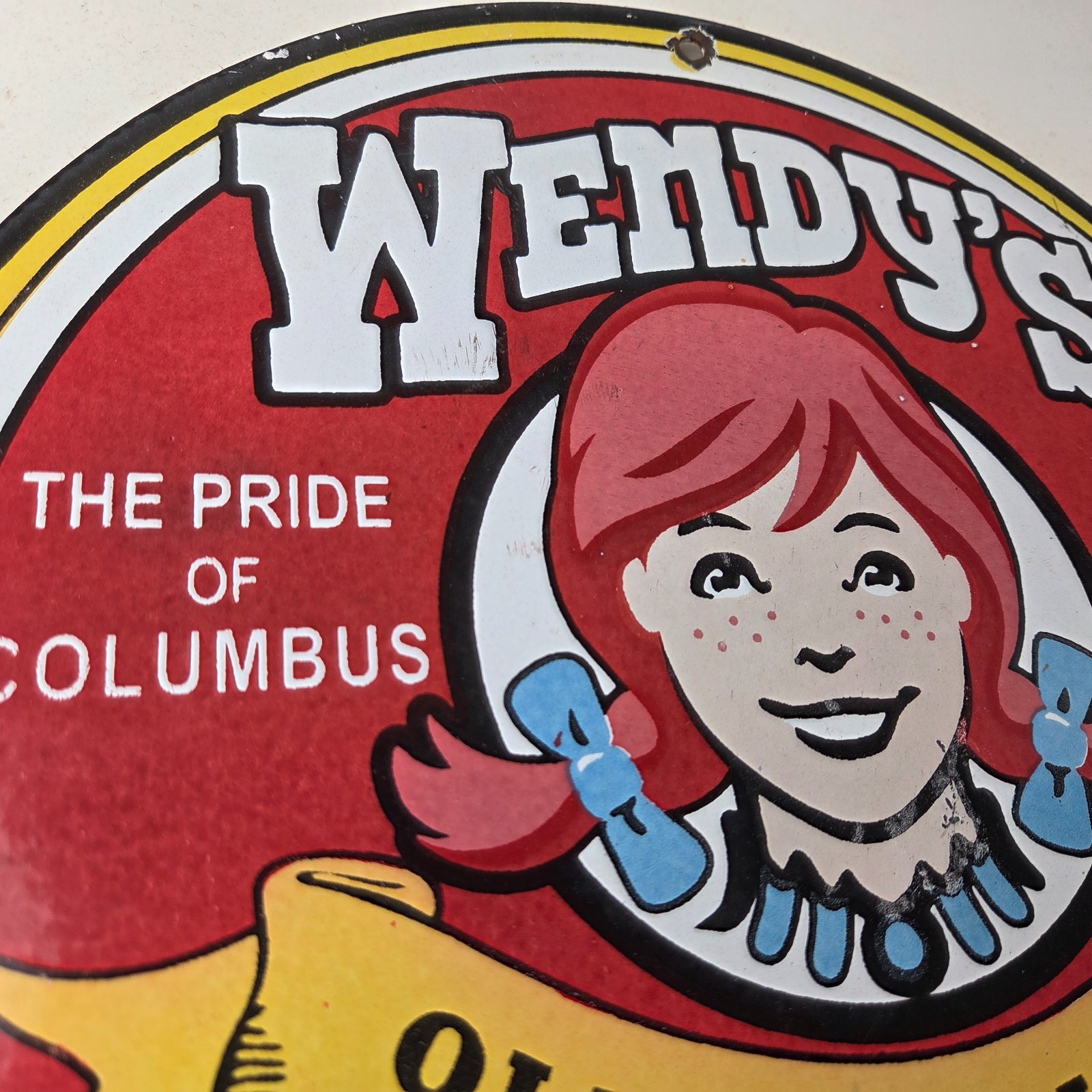 Vintage Wendy’s Hamburgers Sign – Quality Old Fast Food Porcelain Gas Pump Sign