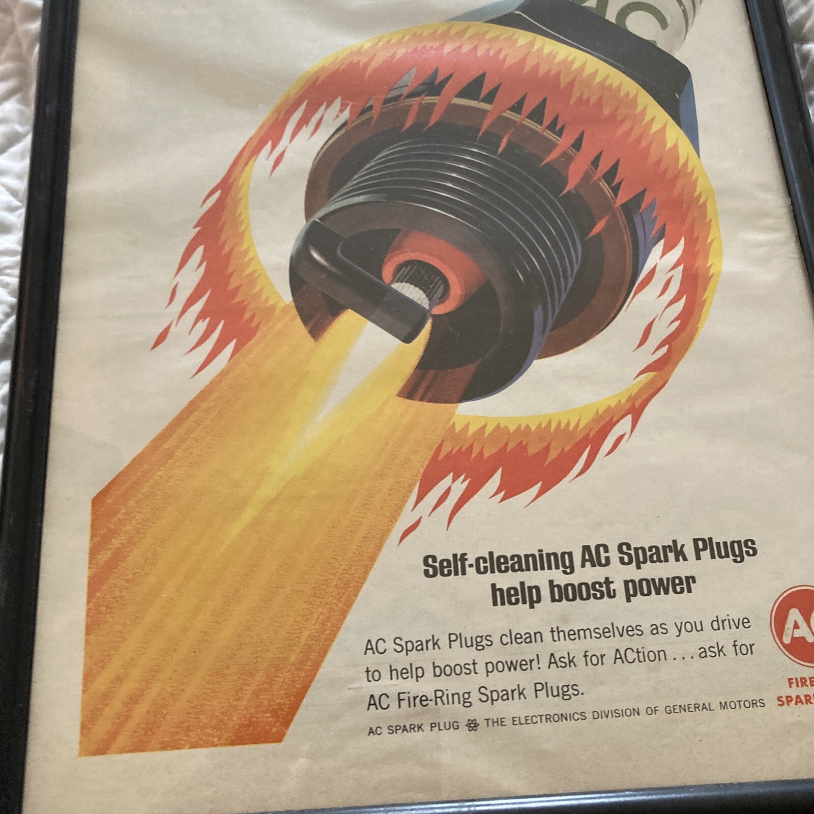 Vintage AC SPARK PLUGS advertising,Framed,L@@K!