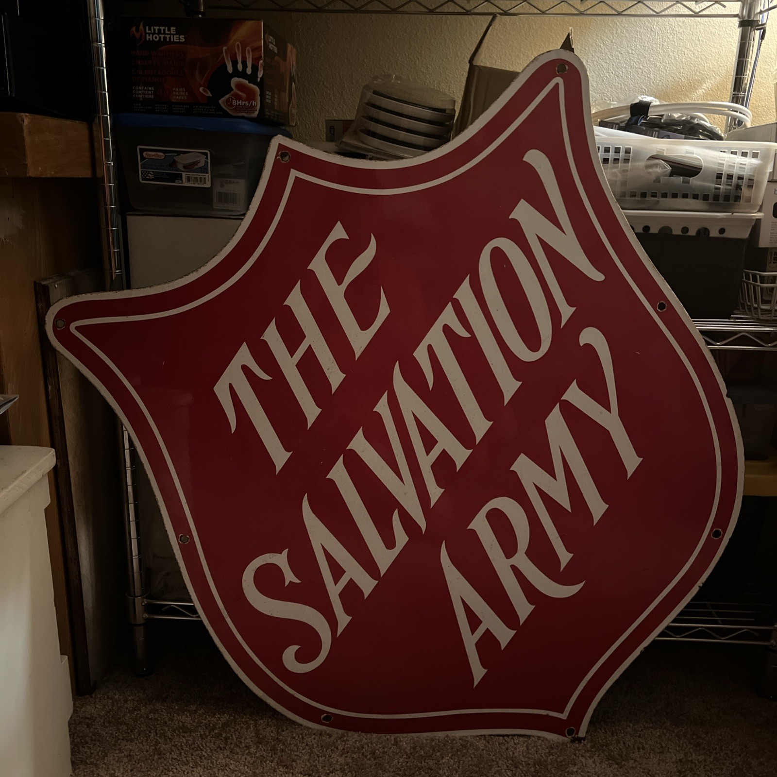 RARE Vintage ORIGINAL PORCELAIN SALVATION ARMY SHIELD SHAPED ADVERTISING SIGN