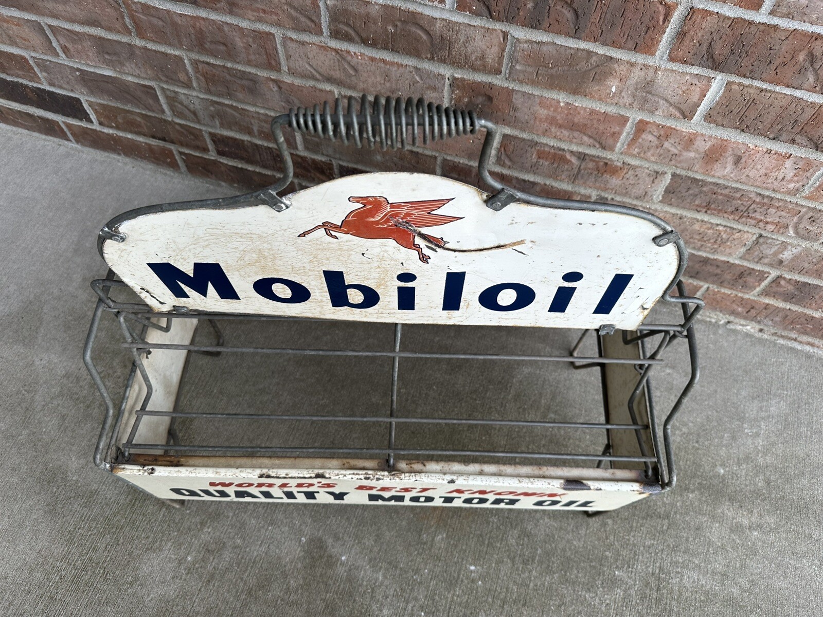 Vintage MobilOil Oil Can / Bottle Original Motor Oil Rack Sign Mobil Filpruf
