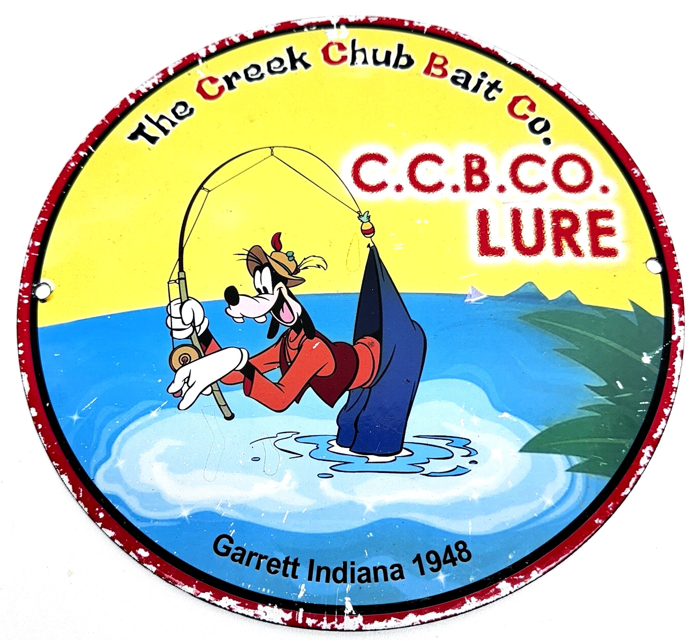Creek Chub Bait Metal Sign Gas and Oil Service Station Pump Plate Fishing Lure