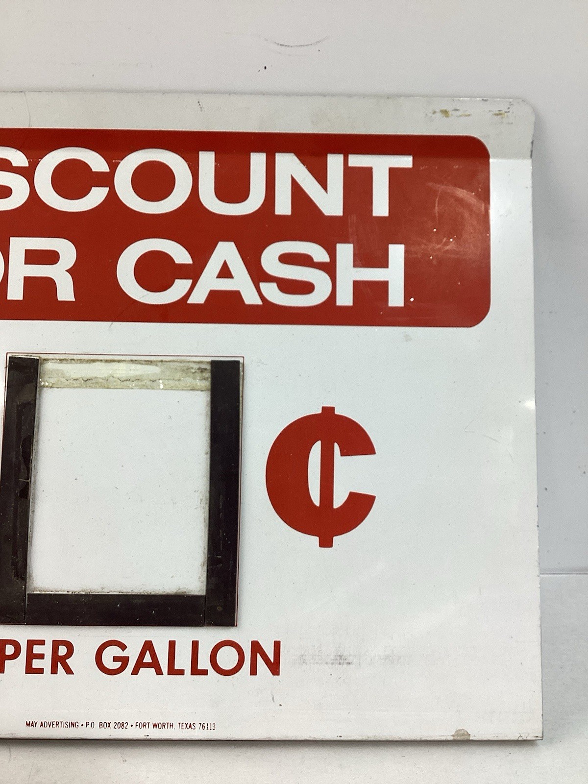 Vintage Metal Gas Pump Topper Sign, Discount For Cash, 14 x 11