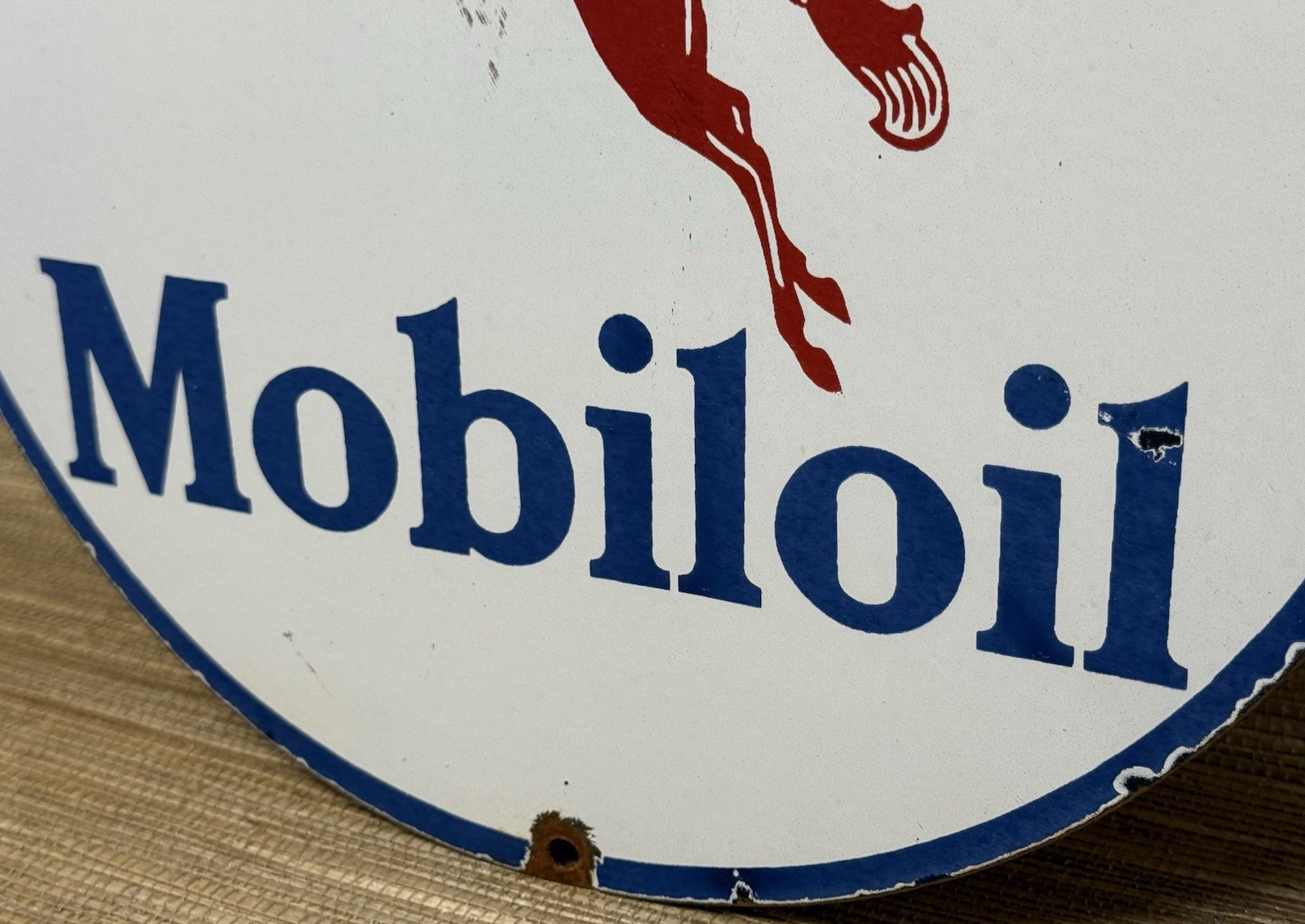 VINTAGE MOBILOIL PORCELAIN SIGN DEALERSHIP GAS STATION MOBIL MOTOR OIL PEGGY