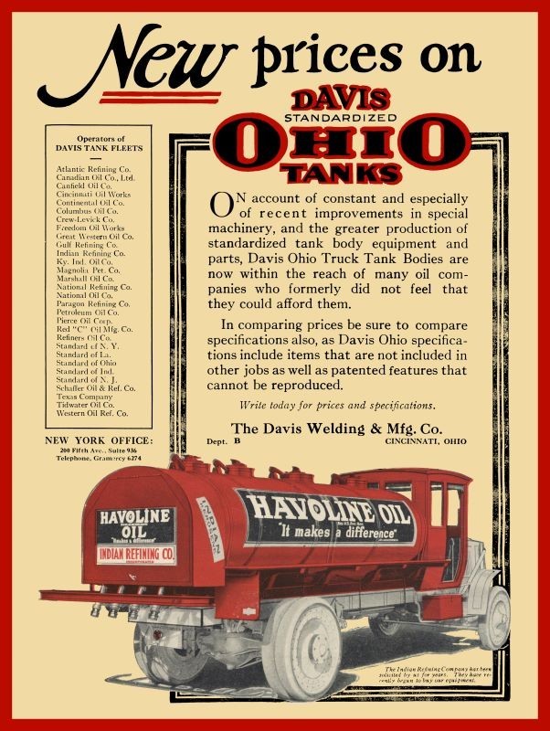 1921 Davis Gas & Oil Havoline Tanker Truck NEW METAL SIGN: 9×12″ Ships Free