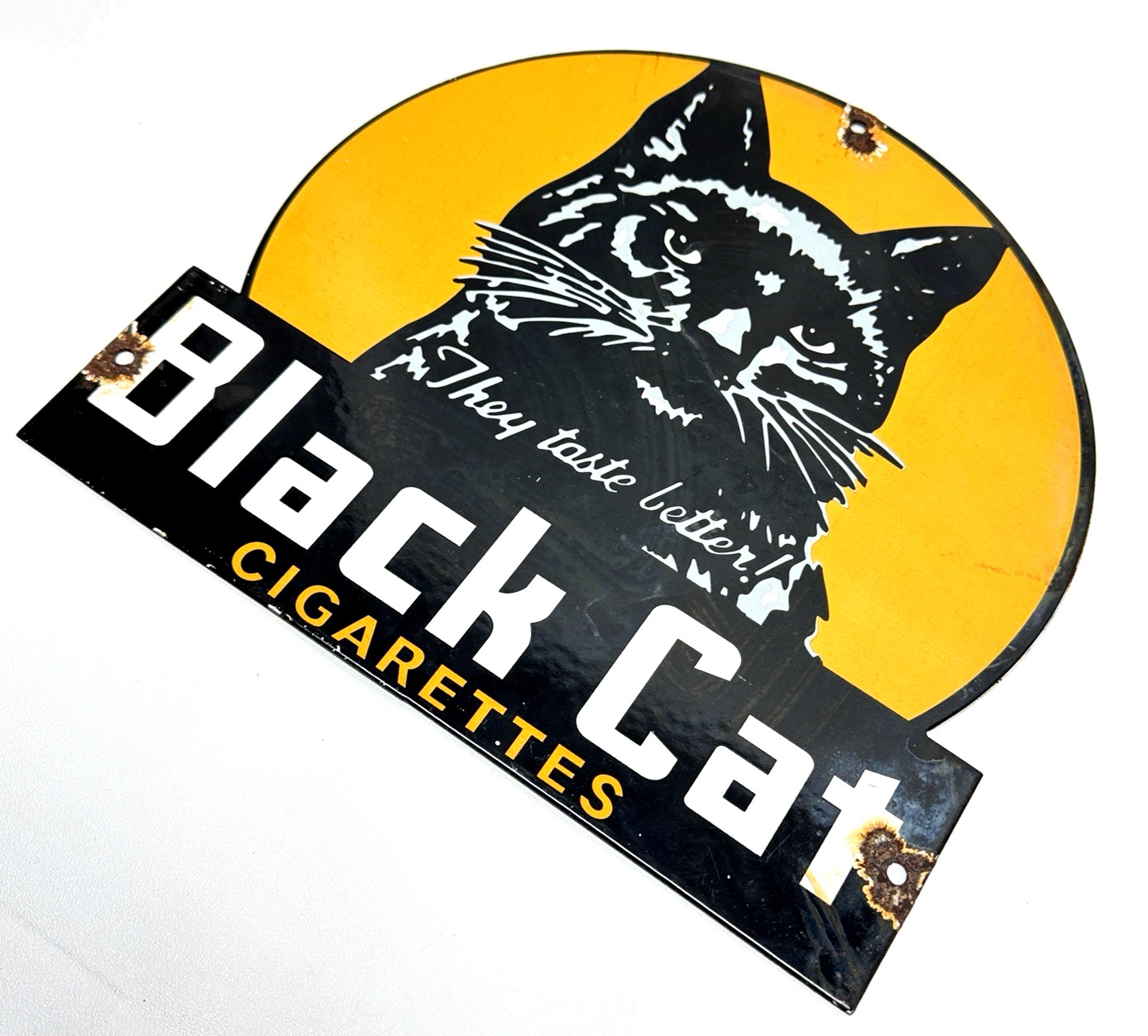 Black Cat Cigarettes – Vintage Porcelain Sign – Service Station Advertisement