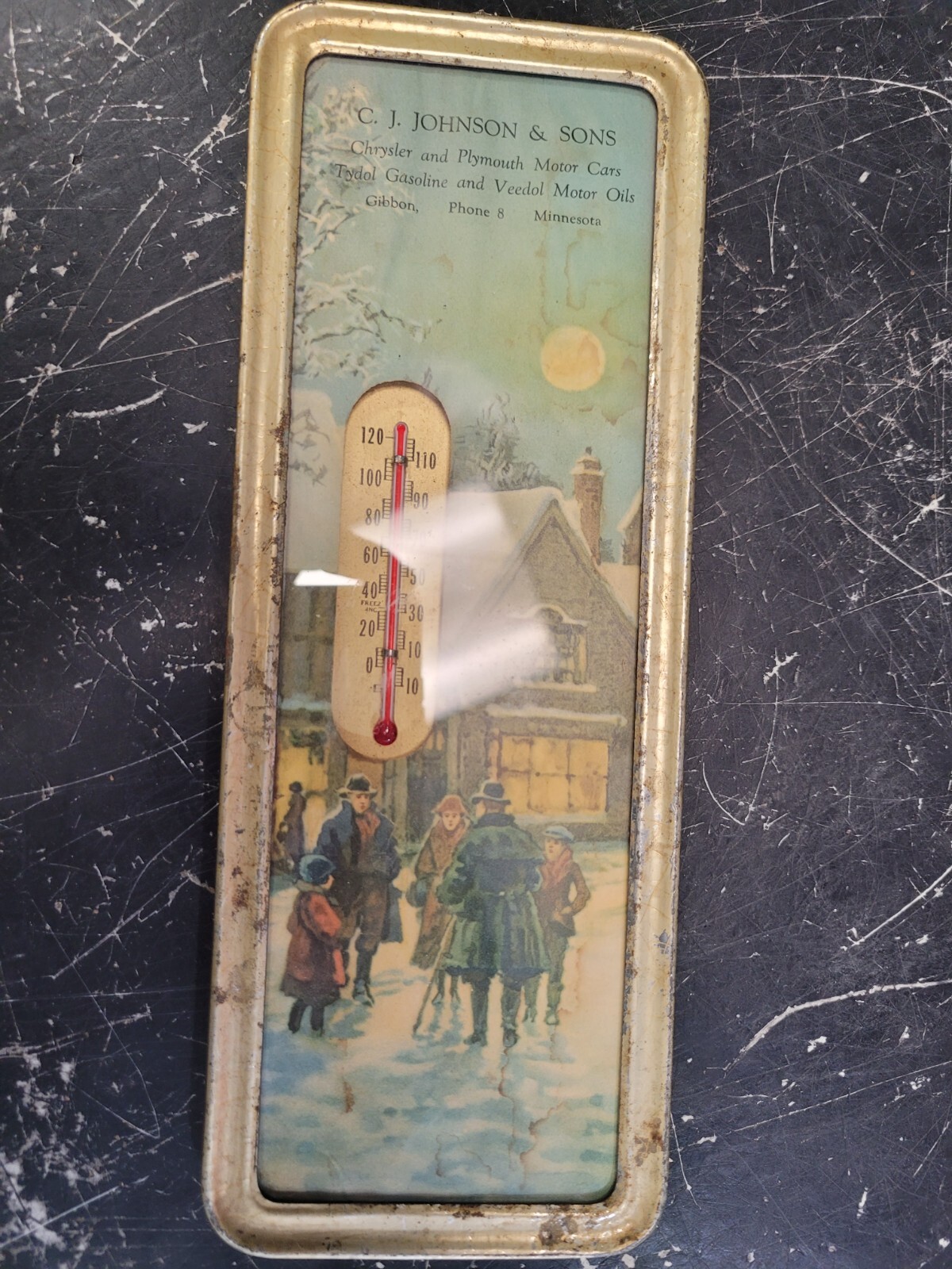 Vintage Gas Oil Advertising Thermometer C.J. Johnson & Sons Gibbon Minnesota