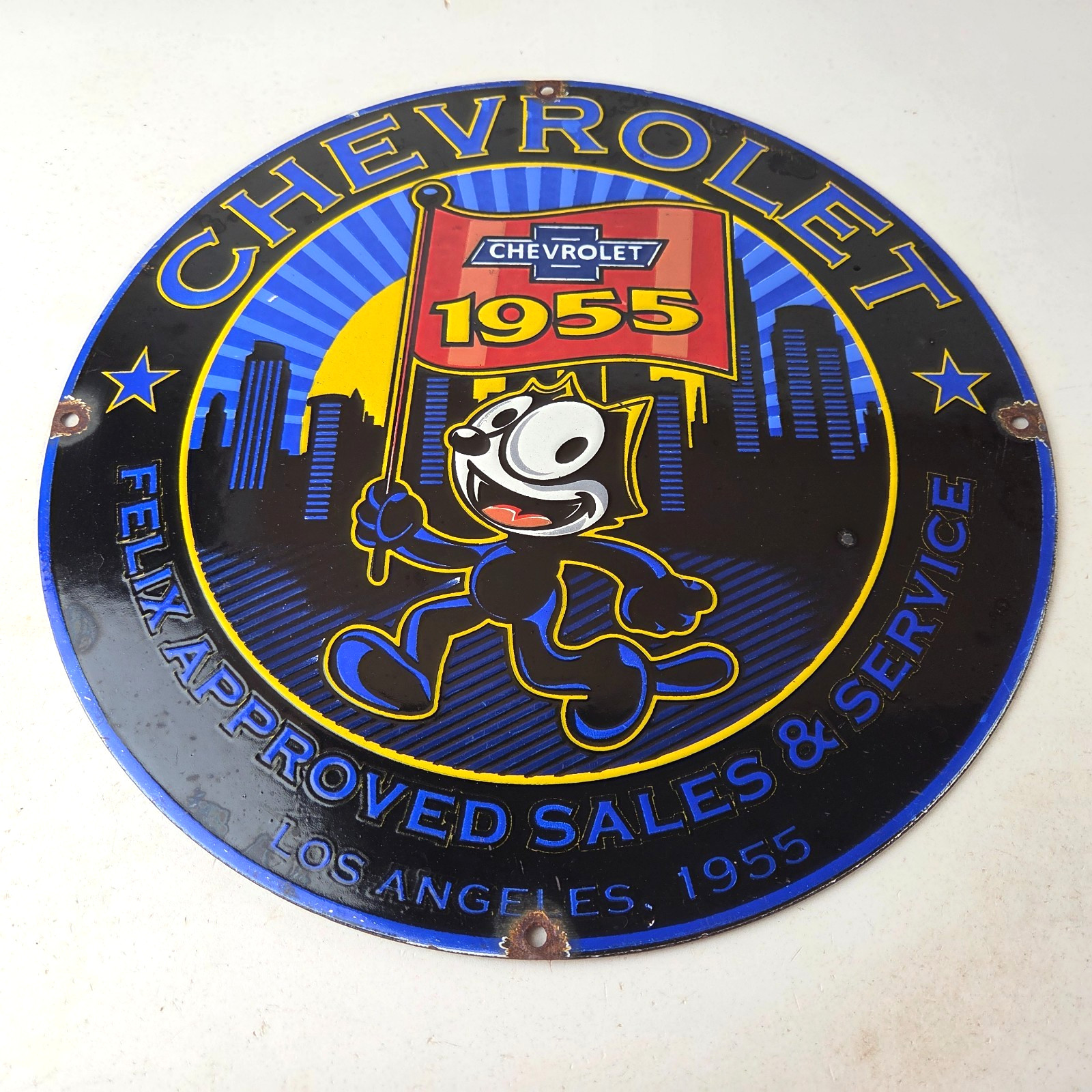 Vintage Chevrolet Porcelain Sign – Service Gas Pump Chevy Felix The Cat Sign